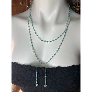 Deb Guyot 925 Turquoise Beads Herkimer Quartz Long Necklace & Dangle Earrings Se